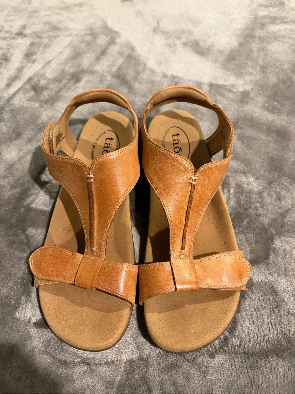 Taos Footwear Cognac Leather T-Strap Slingback Sandals